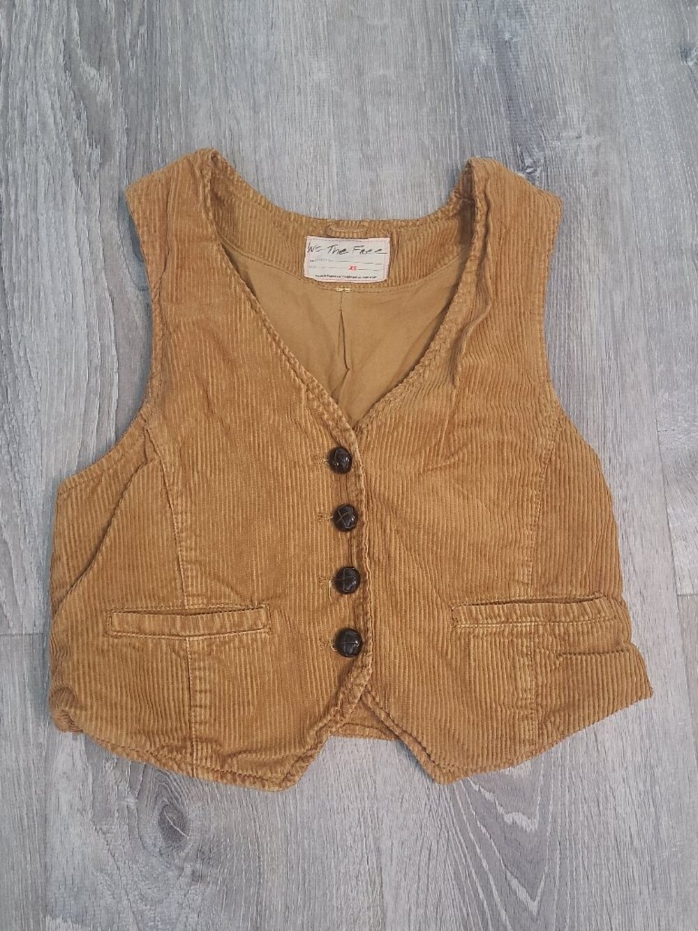 We The Free Charley Cord Vest Caramel Brown Button Front Corduroy Waistcoat XS